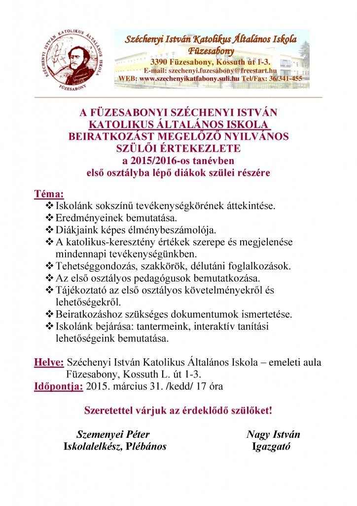 Szülői értekezlet 2015 értesítő 3a